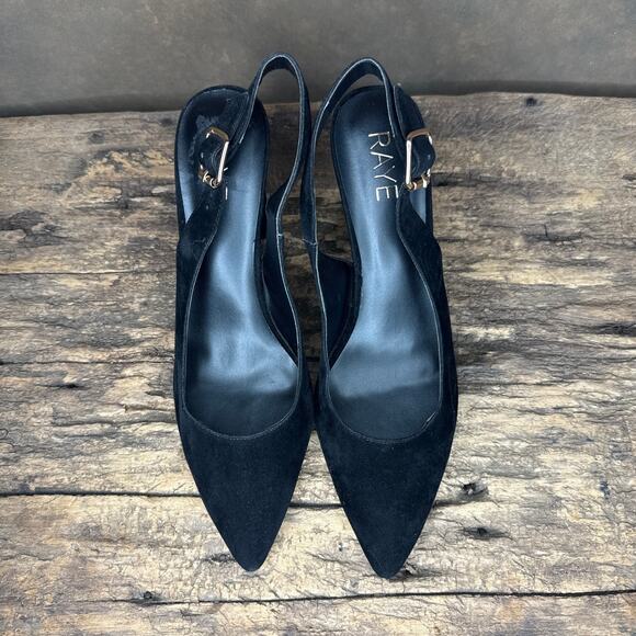 Raye Black Velvet Slingback Block Heel Women’s Size 10 Pointed Dress Shoes - Picture 3 of 10